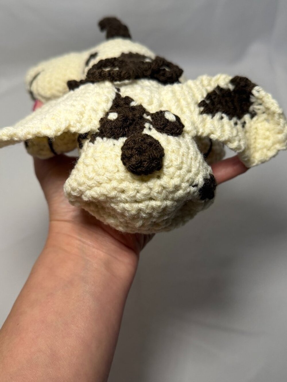 Handmade Crochet Pound Puppy Dog Amigurumi Cream & Brown Spots Floppy Ears New - Picture 7 of 8
